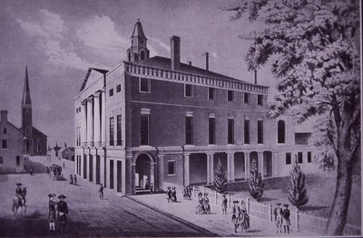 Rådhus, Wall Street, New York City i 1790 (gravering) af American School