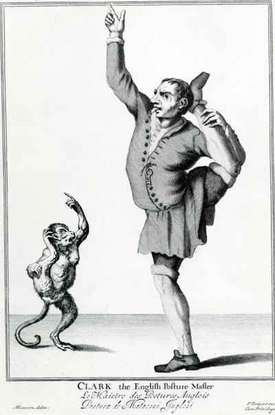 Clark the English Posture Maker, taget fra serien The Cryes of the City of London Drawne after the Life, gravering efter Marcellus Laroon II, udgivet af Pierce Tempest, 1688 af American School