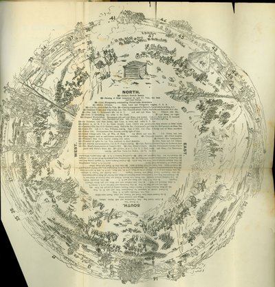 Cyclorama udfoldede kort med detaljer om historien om det store oprør, ca. 1870 af American School
