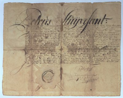 Skøde underskrevet af Peter Stuyvesant, generaldirektør for New Netherland, 15. maj 1664 af American School