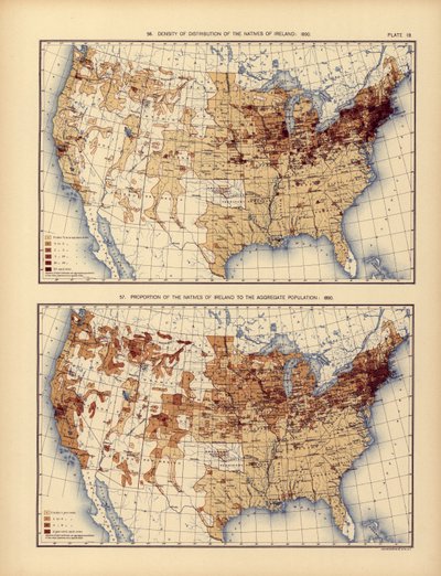 Density of distribution of the natives of Ireland and their proportion to the aggregate population, 1898dani af American School