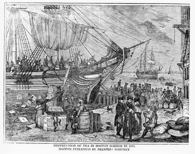 Ødelæggelse af te i Boston Harbor i 1773 af American School