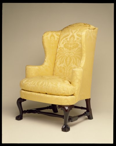 Hvilestol, ca. 1750-70 (mahogni, ahorn, kirsebær og gul silke) af American School