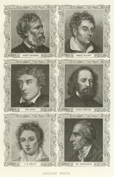 Engelske digtere, Robert Browning, Robert Southey, John Keats, Alfred Tennyson, P B Shelley, William Wordsworth af American School