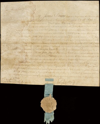 Opslugt proklamation, der giver byens frihed til John Jay af American School