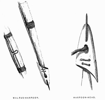 Eskimo Hunting Tools: Harpuner - Elisha Kent Kane, Arctic Explorations in the Years 1853-1855, vol. 1, s. 412, Philadelphia af American School