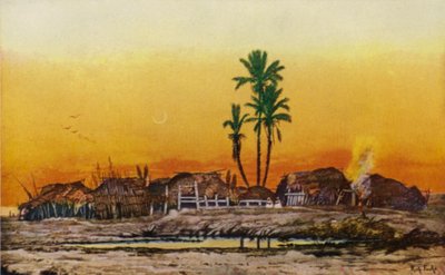 Aften i en arabisk landsby (farve litho) af American School
