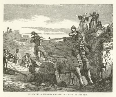 Opgraver en bevinget mand-hoved tyr ved Nimrud af American School