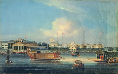 Fabrikker i Canton, fra havnen, Kina, 1850 af American School