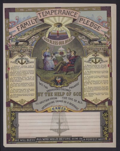 Familiens afholdsløfte (farvet indgravering) af American School