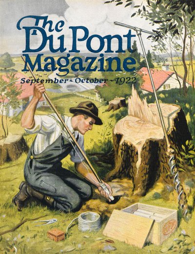 Landmand planter DuPont-dynamit, forside af DuPont Magazine, september-oktober 1922 af American School