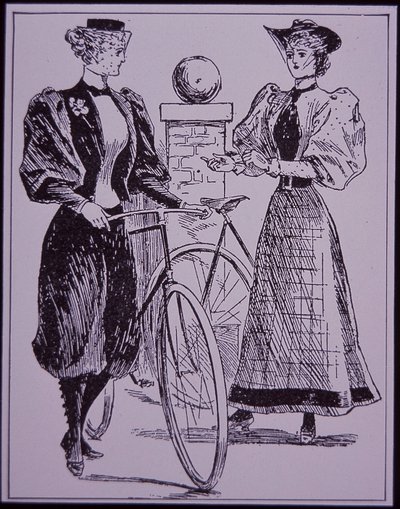 Kvindelig cykelkostume, viser pige i bloomers, New York, USA af American School