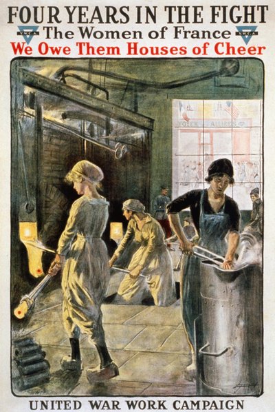 Fire år i slaget: Franske kvinder i krigen - plakat af KFUM. sd. omkring 1917. af American School