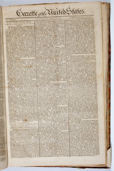 Forsiden af Gazette of the United States, 15. april 1789 af American School