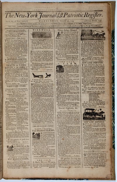 Forsiden af New York Journal and Patriot Register, 21. august 1793 af American School