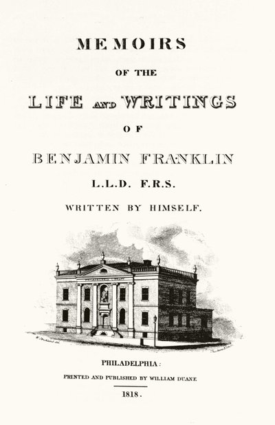 Frontispice af "Memoirs of the life and writings of Benjamin Franklin"" selvbiografi af Benjamin Franklin. Udgave af 1818. af American School