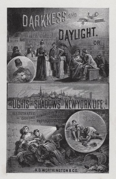 Frontispice for Darkness and Daylight, or Lights and Shadows of New York Life af Mrs Helen Campbell (litho) af American School