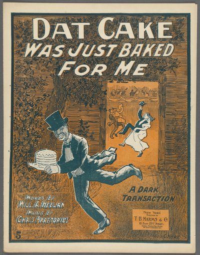 Frontispice til "Dat Cake was just baked for me" af Will A. Heelan og Chris Praetorius, ca. 1898 af American School