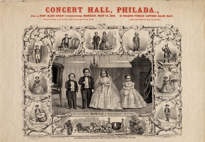 Gen. Tom Thumb og hustru, Com. Nutt og Miss Minnie Warren, pub. af Currier & Ives, 1863 af American School
