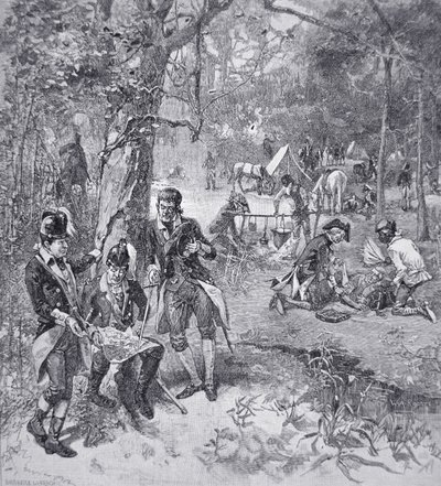 General Francis Marion i lejren (litografi) af American School
