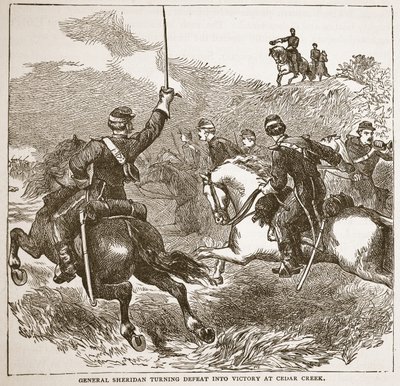 General Sheridan vender nederlag til sejr ved Cedar Creek fra en bogpub. 1896 af American School