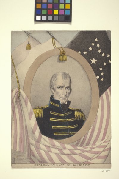 General Willam [Sic] H. Harrison (håndkoloreret litografi) af American School
