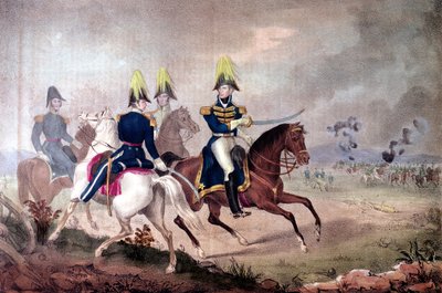 General William Henry Harrison (1773-1841) og stab ved slaget ved Themsen i 1813 af American School