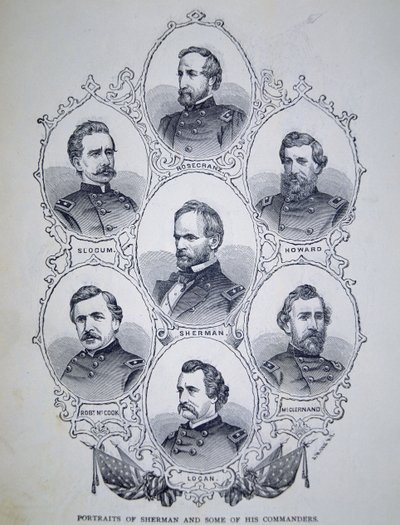 General William Tecumseh Sherman (1820-91) og nogle af hans unionshærchefer (gravering) af American School
