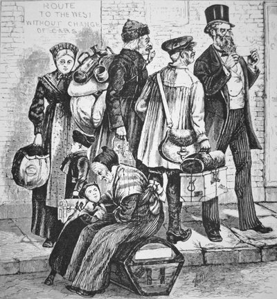 Tyske immigranter i New York City, ca. 1870 (gravering) af American School