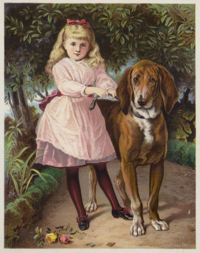Pige, der holder Bloodhound i snor af American School