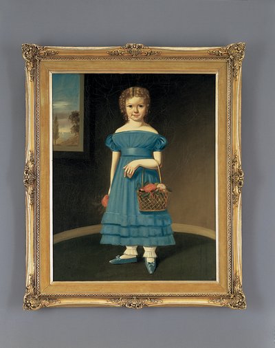 Pige med kurv med blomster (olie på lærred) af American School