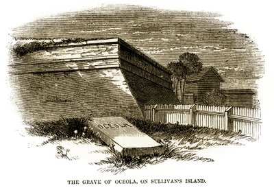 Grav af Seminole-høvdingen Osceola, som den så ud ved siden af den nordvestlige bastion i Fort Moultrie i 1860, lige før den amerikanske borgerkrig af American School