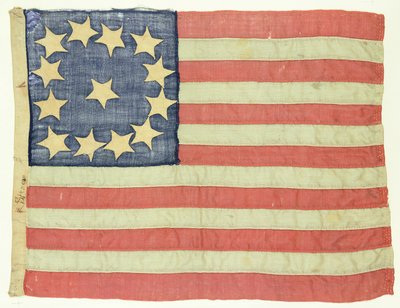 Håndsyet flag med tretten stjerner, ca. 1830-80 (uld og bomuld) af American School