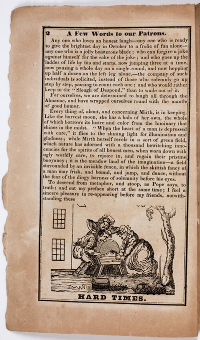 Hard Times, side 2 fra The American Comic Almanac for 1838 af American School