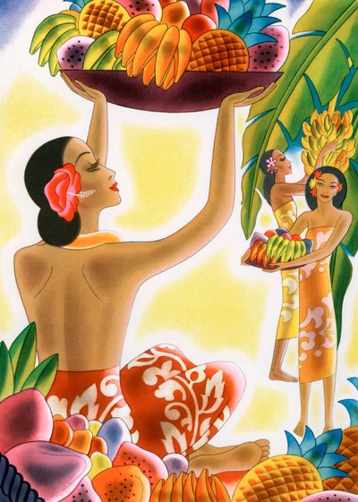 Hawaiianske kvinder høster frugt af American School