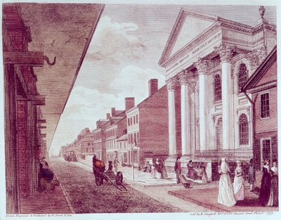 Hovedgade med den første presbyterianske kirke, Philadelphia, 1799 af American School