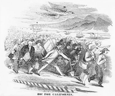 Hej! for Californien, illustration fra New York Atlas, 14. januar, 1849 af American School