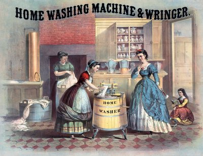 Hjemmevaskemaskine og vridemaskine, ca. 1869 af American School