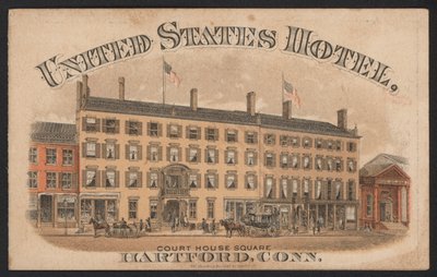 Hotel Trade Card (farvet gravering) af American School
