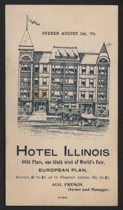Hotel Trade Card (farvet gravering) af American School