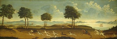 Jagtscene med havn, 1700-tallet af American School