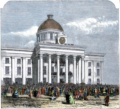 Indsættelse af præsident Jefferson Davis som leder af Amerikas Konfødererede Stat, Montgomery City Hall, Alabama af American School
