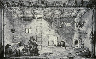 Interiør af et Pueblo-hus, ca. 1880 (gravering) af American School