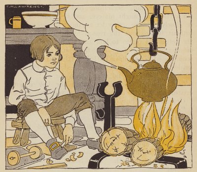 James Watt ser sin bedstemors te-kedel koge (farve litho) af American School