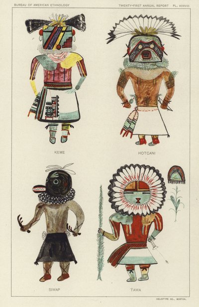 Keme, Hotcani, Siwap, Tawa (farvelitografi) af American School