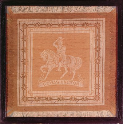 Hovedtørklæde forestillende George Washington (1732-99) til hest, 1876 (silke og bomuld) af American School
