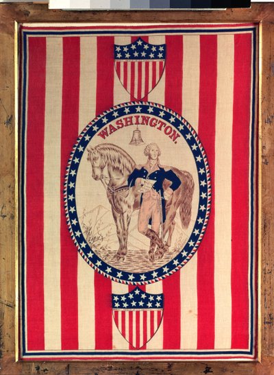 Hovedtørklæde forestiller et rytterportræt i fuld længde af George Washington, ca. 1876 (bomuld) af American School