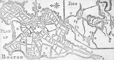 Kort over Boston, trykt i Bickerstaffs Albany Almanack, 1776 (tryk) af American School