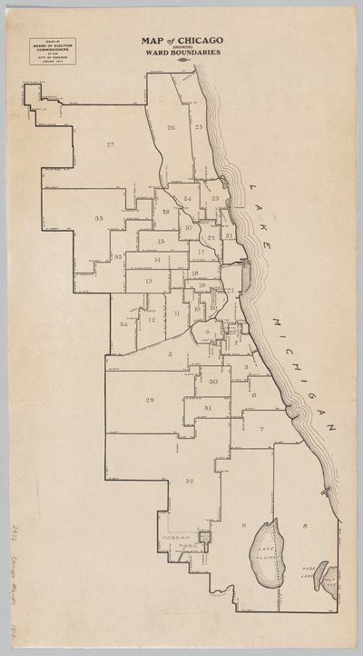 Kort over Chicago, der viser Ward Boundaries af American School