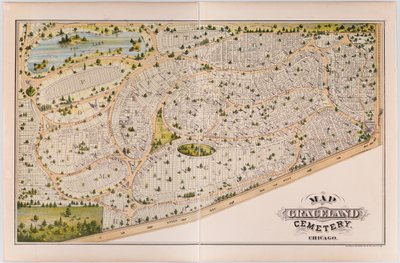 Kort over Graceland Cemetery, ca. 1875 af American School